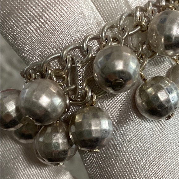Silver Champagne Shimmery Disco Bead Charm Layered Bracelet Whimsical Vintage - Picture 13 of 16
